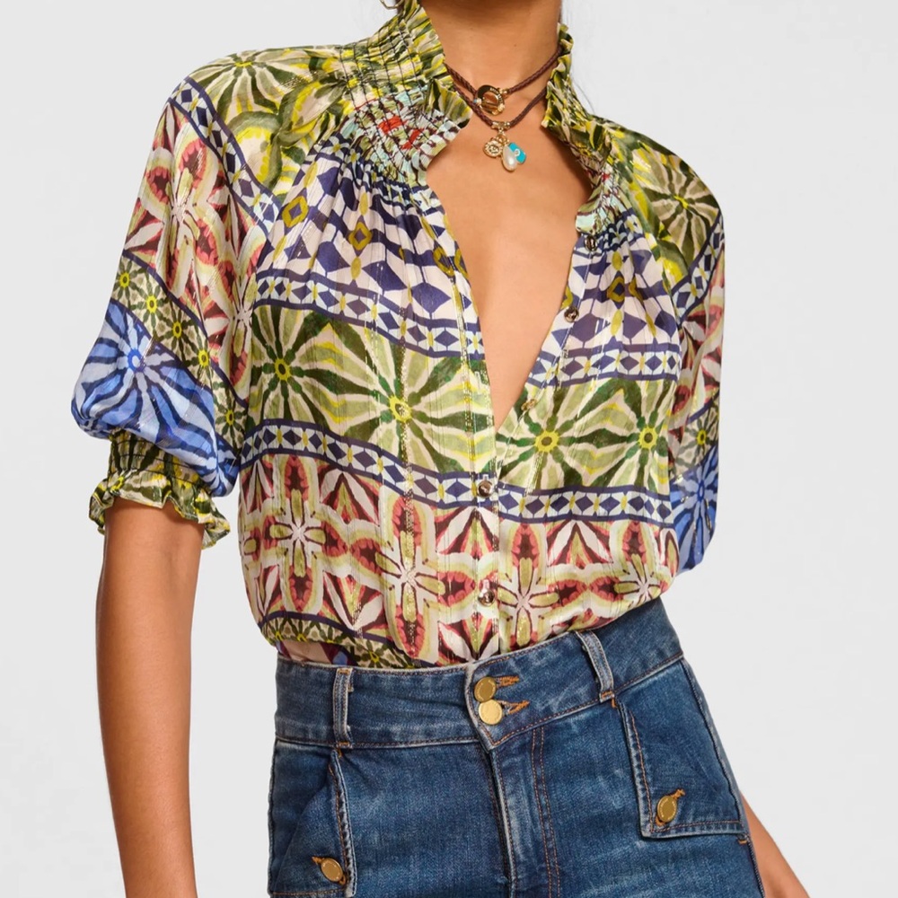 RAMY BROOK Chela Silk Button-Front Top